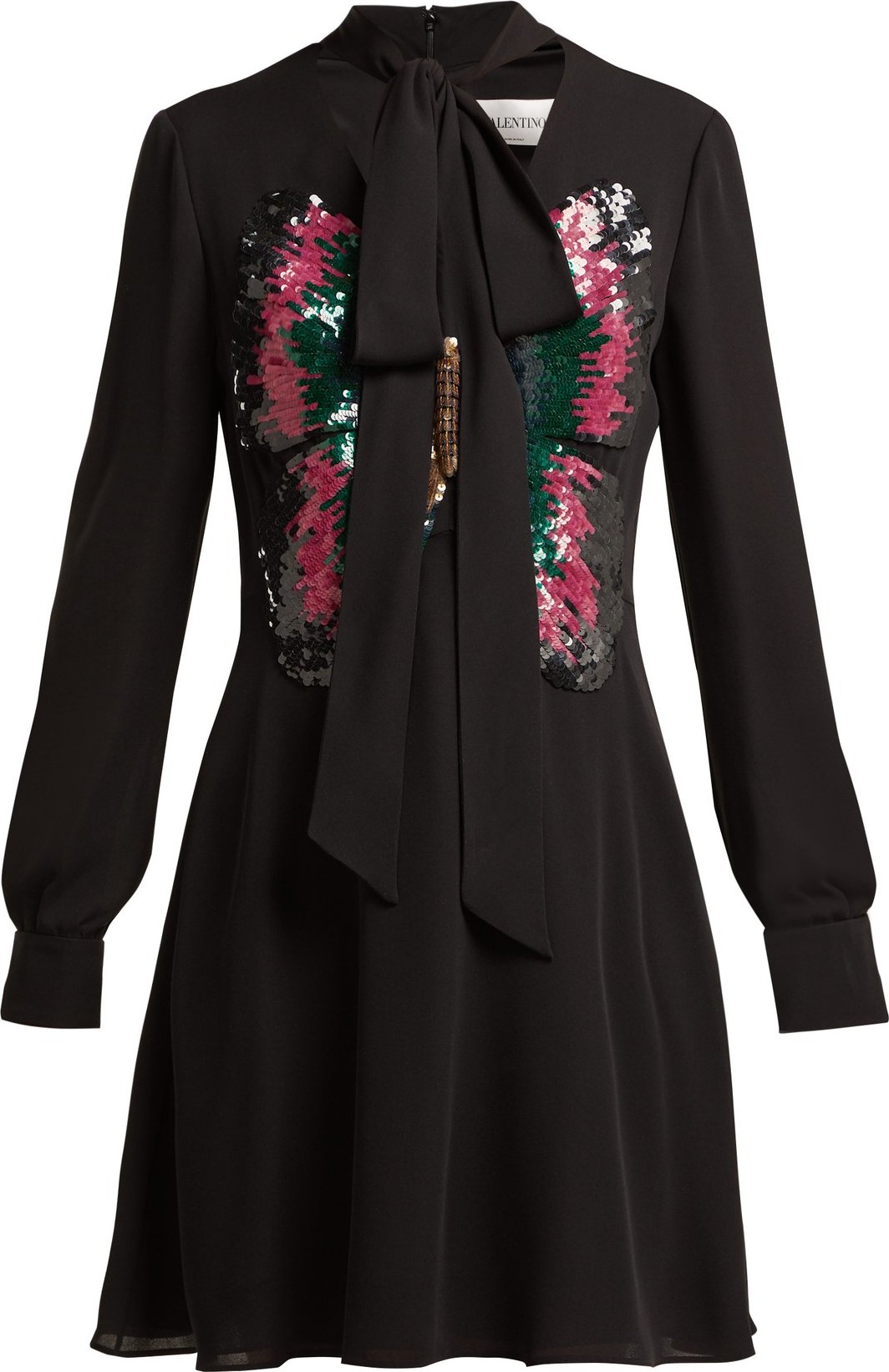 Valentino Sequinned-butterfly silk dress