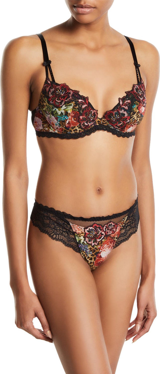 Lise Charmel Floral-Embroidered Animal-Print Contour Bra Lise Charmel Floral-Embroidered Animal-Print Contour Bra
