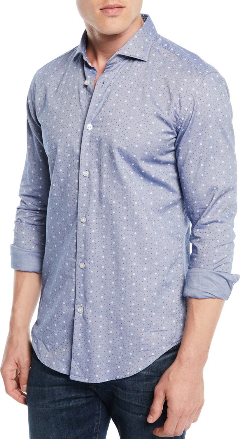BOSS Hugo Boss Men's Dot-Print Denim Sport Shirt