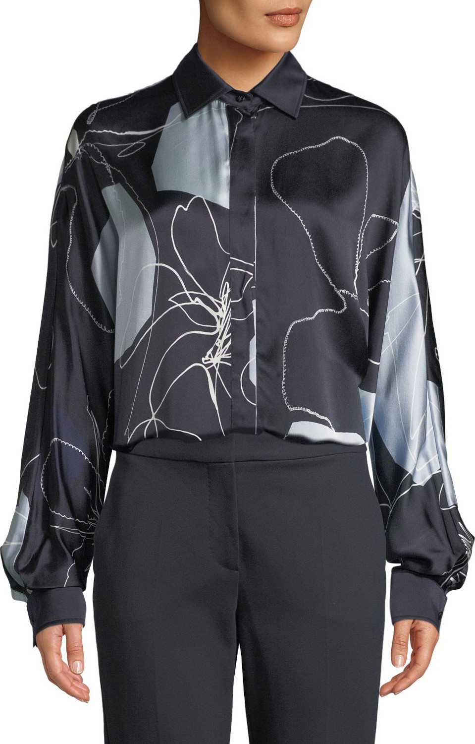 Max Mara Renna Abstract-Print Silk Button-Front Blouse