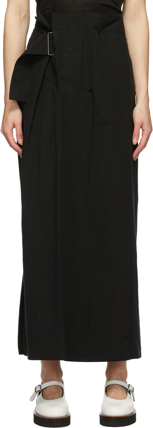 Y's By Yohji Yamamoto - Black Linen & Cotton Asymmetric Long Skirt Y's By Yohji Yamamoto - Black Linen & Cotton Asymmetric Long Skirt