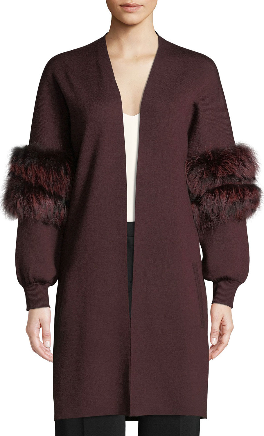 KOBI HALPERIN Joanna Long Cardigan Sweater with Fur Trim KOBI HALPERIN Joanna Long Cardigan Sweater with Fur Trim