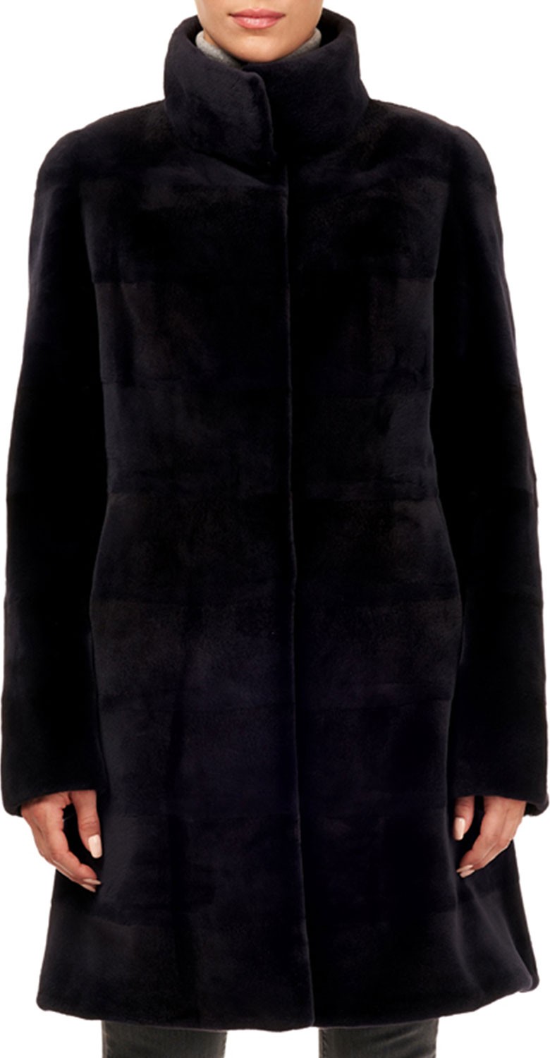 Gorski Sheared Mink Fur Stand-Collar Stroller Coat Gorski Sheared Mink Fur Stand-Collar Stroller Coat