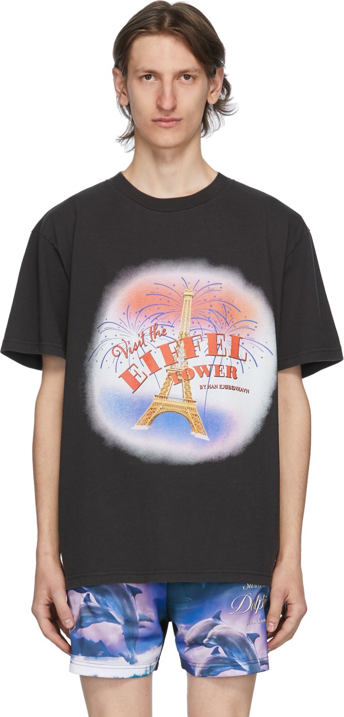 Han Kjobenhavn SSENSE Exclusive Black 'Visit The Eiffel Tower' T-Shirt