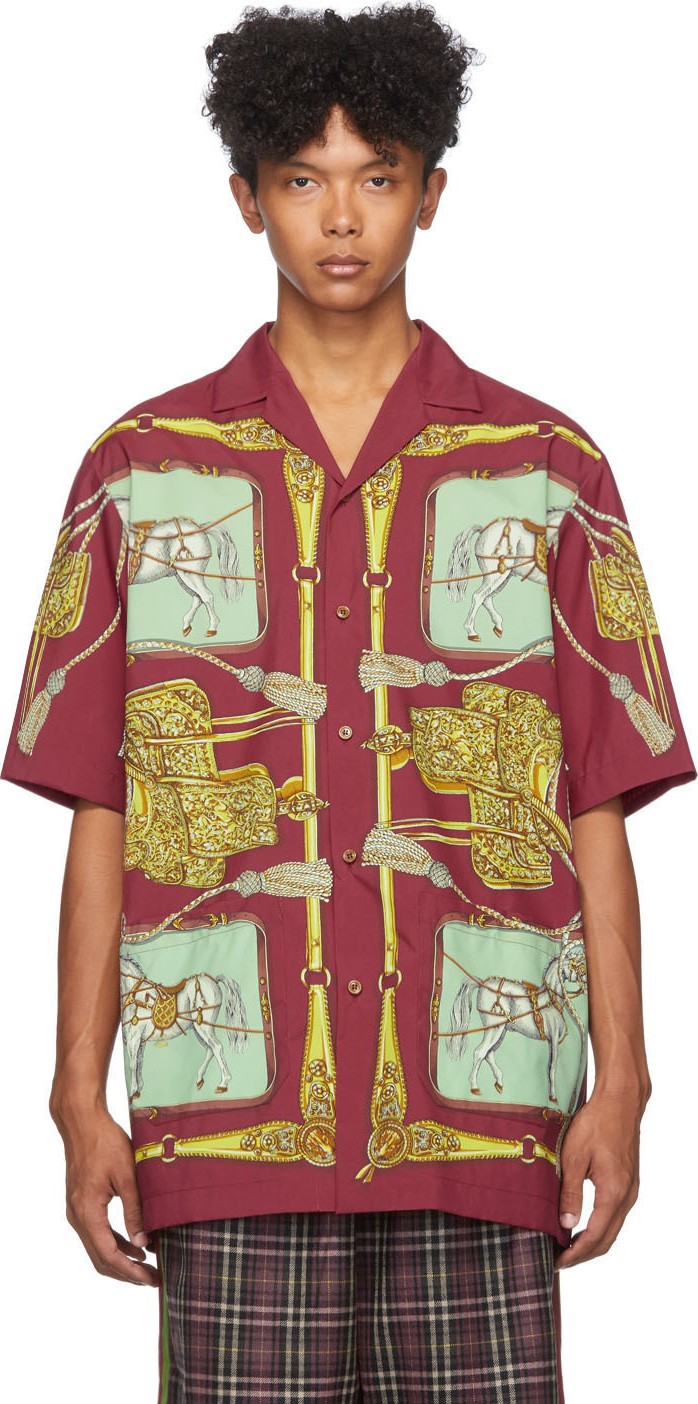 Gucci Red Baroque Sellier Bowl Short Sleeve Shirt