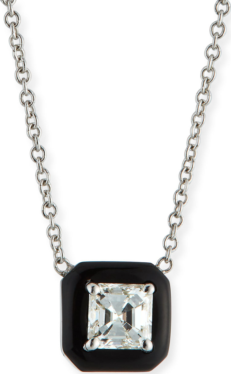 Nikos Koulis 18k Oui Asscher Diamond & Black Enamel Necklace