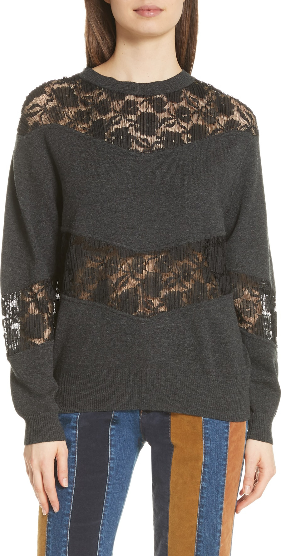 See By Chloé Lace Panel Wool Blend Sweatshirt