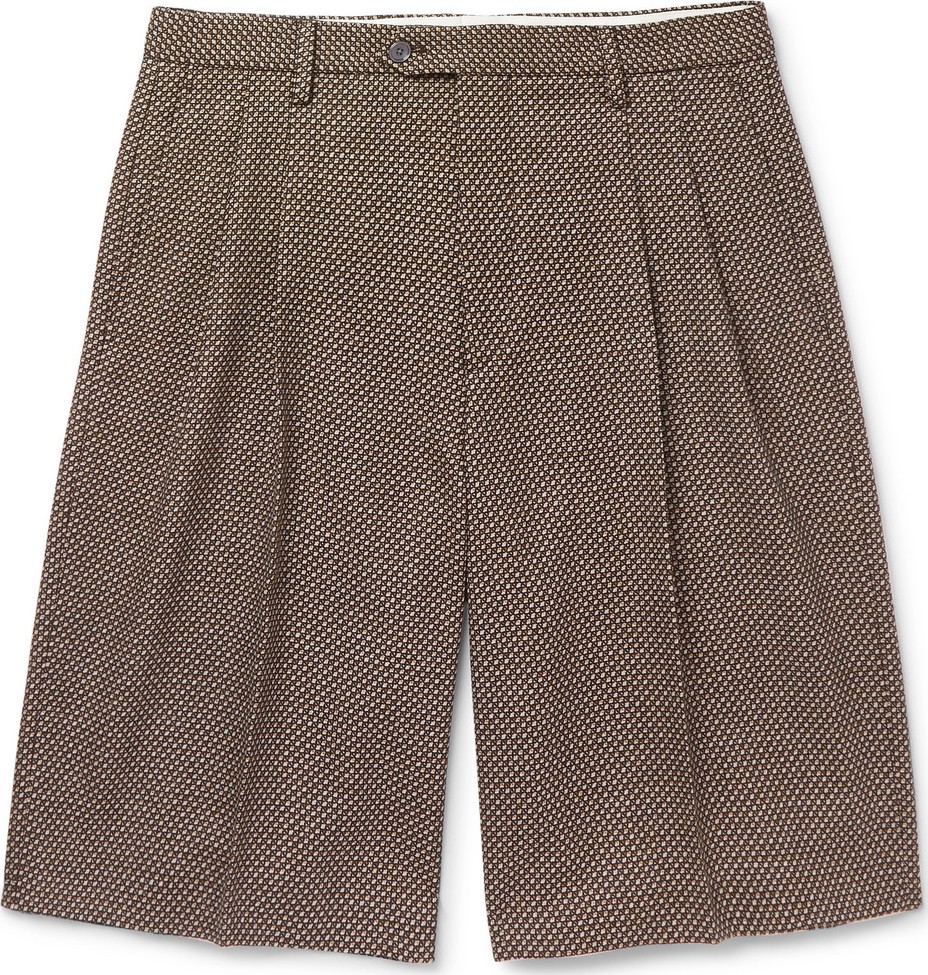 Gucci Wide-Leg Pleated Birdseye Wool Shorts