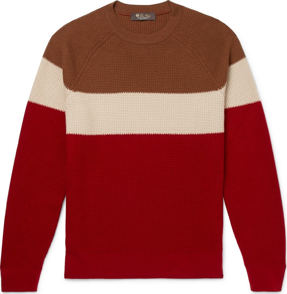 Loro Piana Striped Honeycomb-Knit Baby Cashmere Sweater