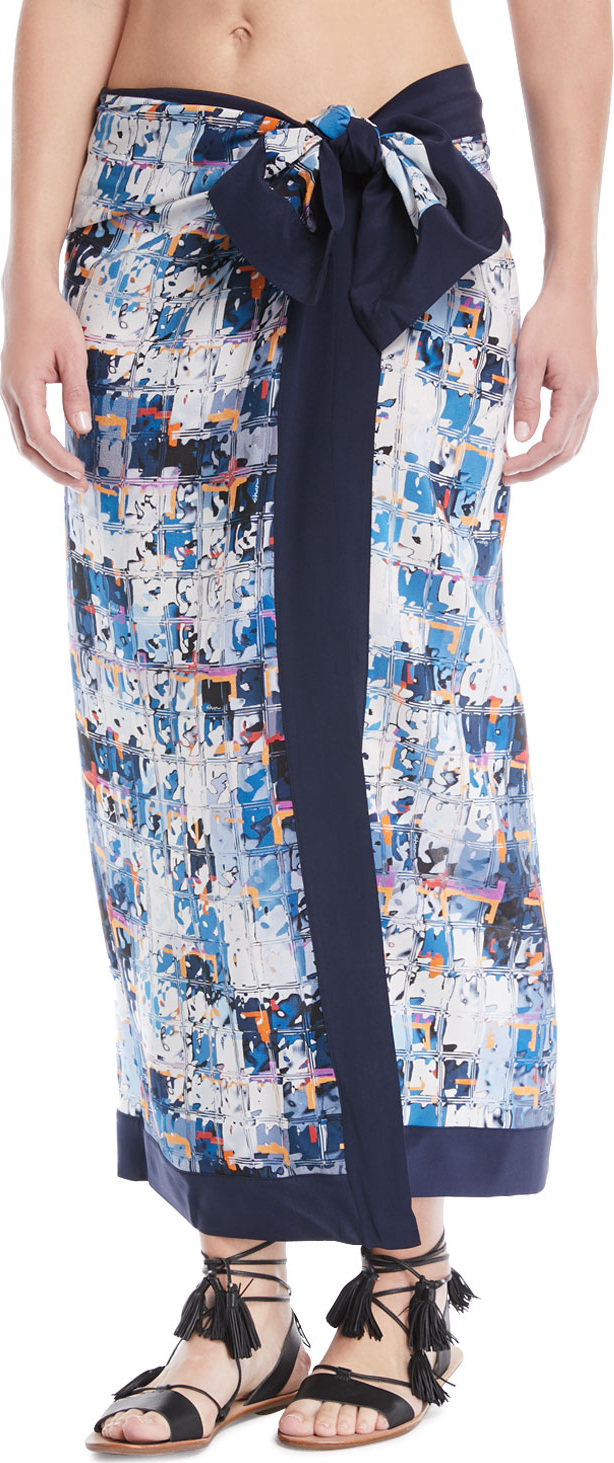 Shan Aqua Blue Silk Pareo Coverup