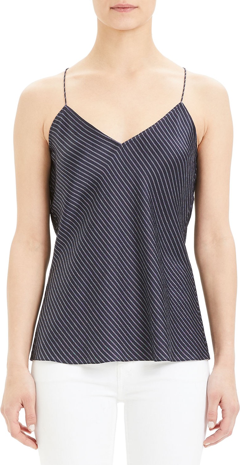 Theory Double Stripe Draped-Back Halter Slip Top