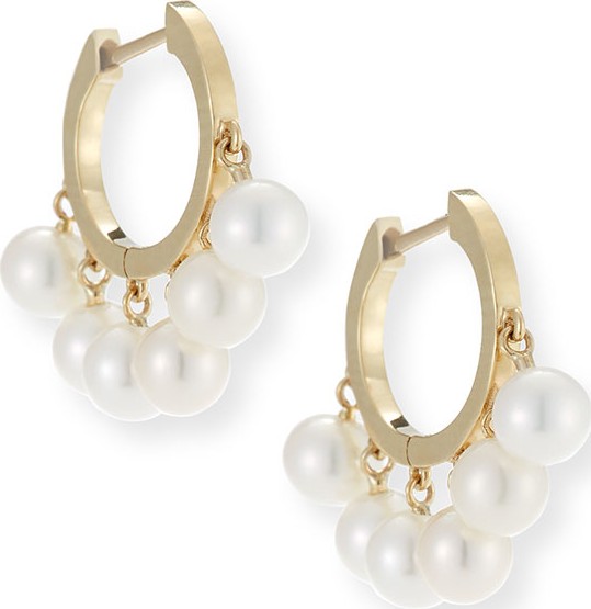 Sydney Evan Pearl Tassel Huggie Hoop Earrings