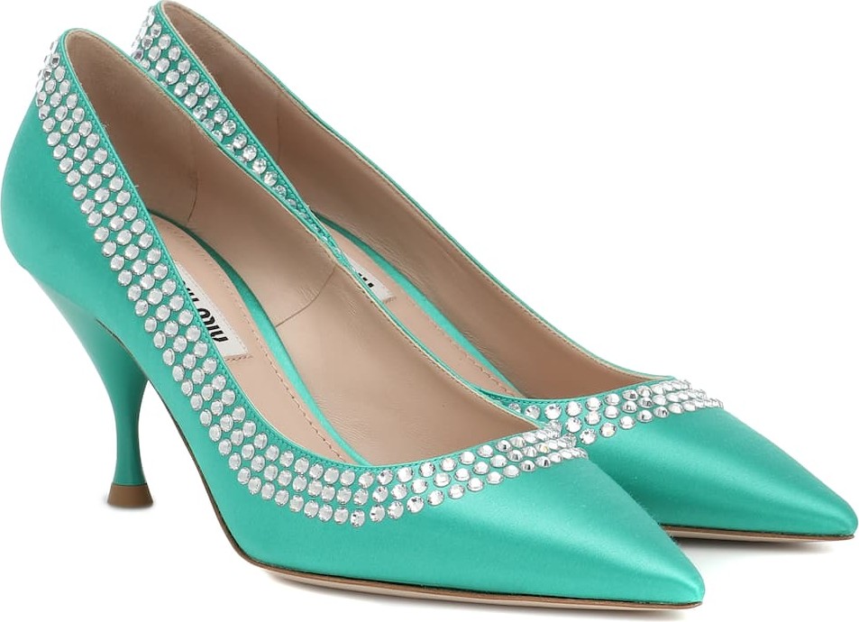 Miu Miu Crystal-embellished satin pumps