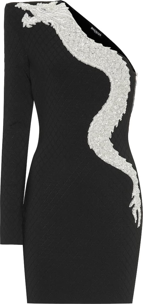 Balmain Embellished quilted knit minidress