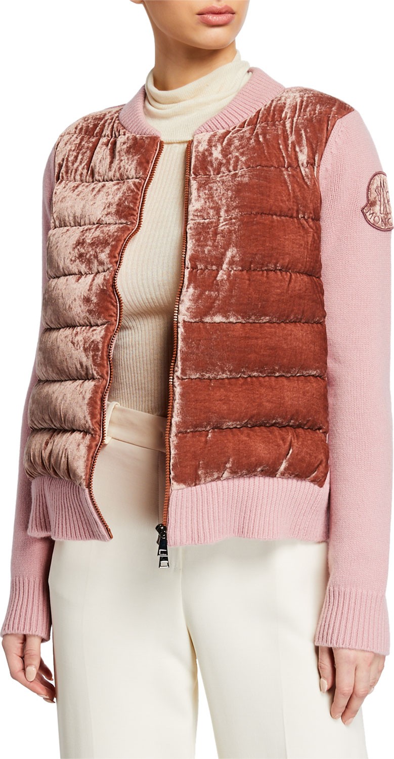 Moncler Knit & Velvet Puffer Cardigan
