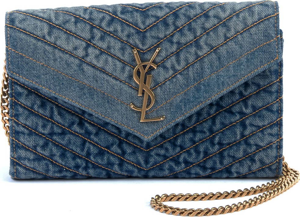 Saint Laurent Monogram YSL Medium Denim Wallet on Chain