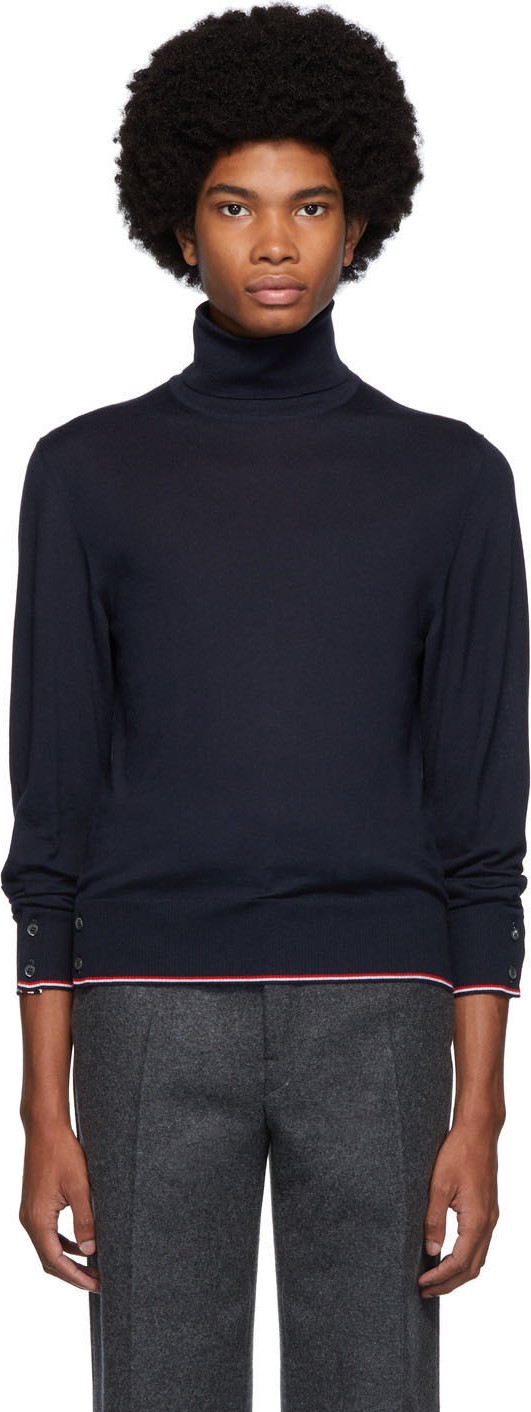 Thom Browne Navy Cashmere Classic Turtleneck