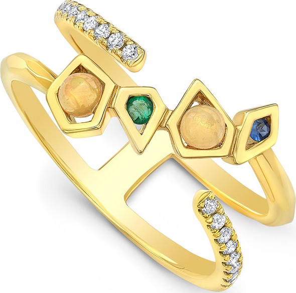 Ron Hami 14k Gold Mixed-Stone Crossover Ring