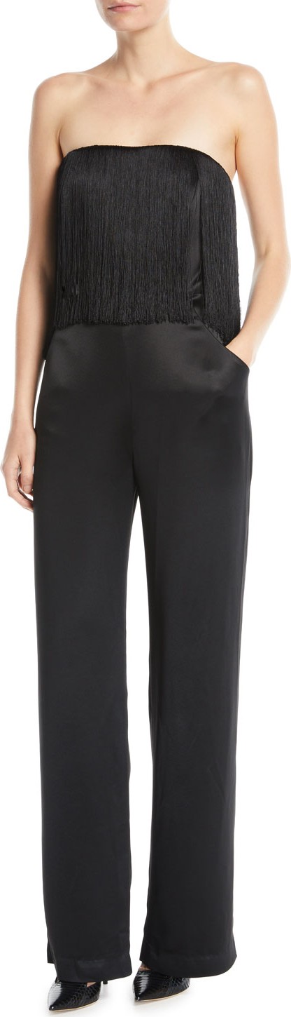MESTIZA NEW YORK Melissa Satin Jumpsuit w/ Fringe
