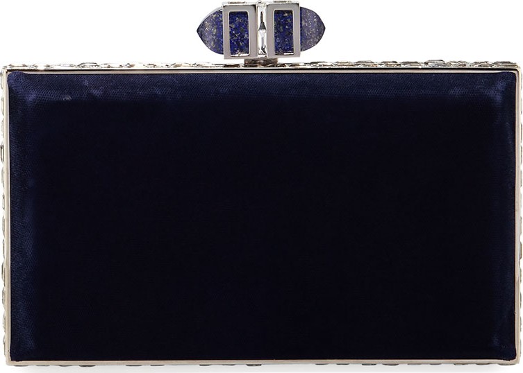 Judith Leiber Velvet Coffered Rectangle Box Clutch Bag