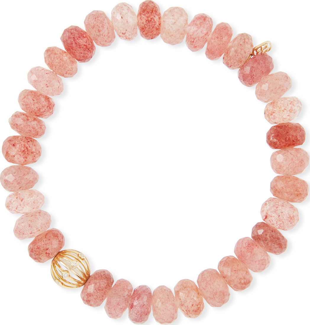 Sydney Evan Cherry Quartz Bead Bracelet w/ Diamond Wire Ball