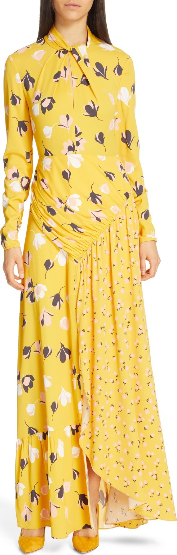 Self Portrait Floral Print Twist Neck Long Sleeve Maxi Dress