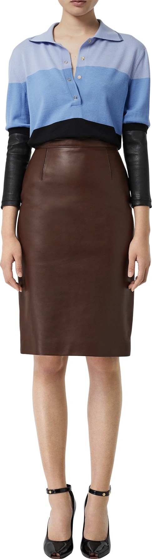 Burberry London England High Waist Tailored Leather Pencil Skirt