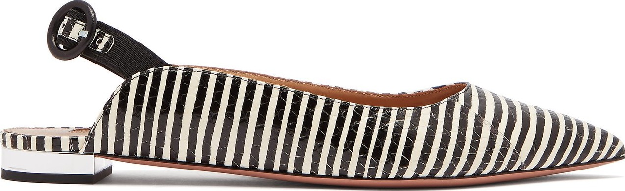 Aquazzura Yale crocodile-embossed leather slingback flats