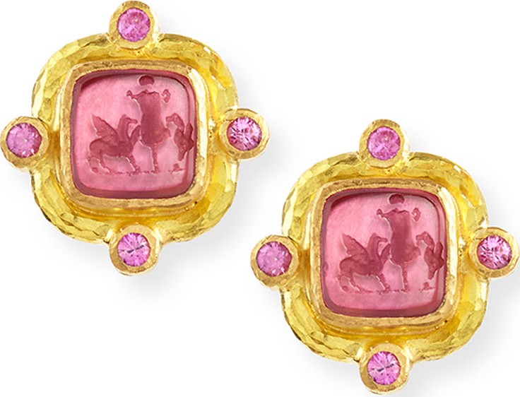 Elizabeth Locke Quadratico Antico Intaglio Stud Earrings