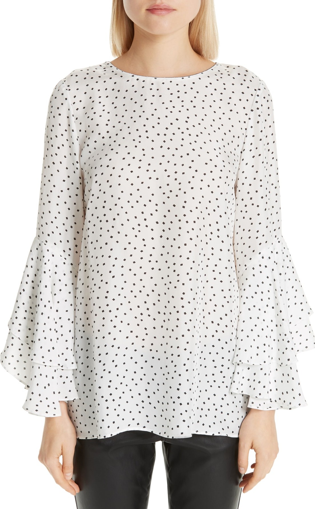 Lafayette 148 New York Meg Dot Silk Bell Sleeve Blouse