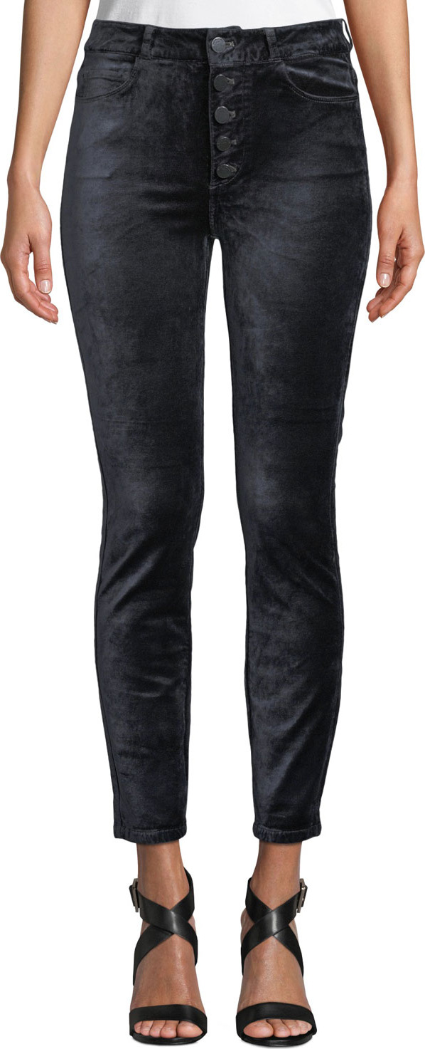 PAIGE Hoxton Velvet Ankle Skinny Jeans with Button Fly