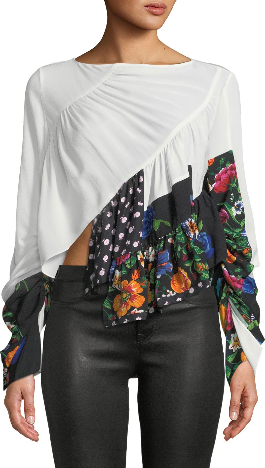 3.1 Phillip Lim Patchwork Ruffle Silk Handkerchief Blouse