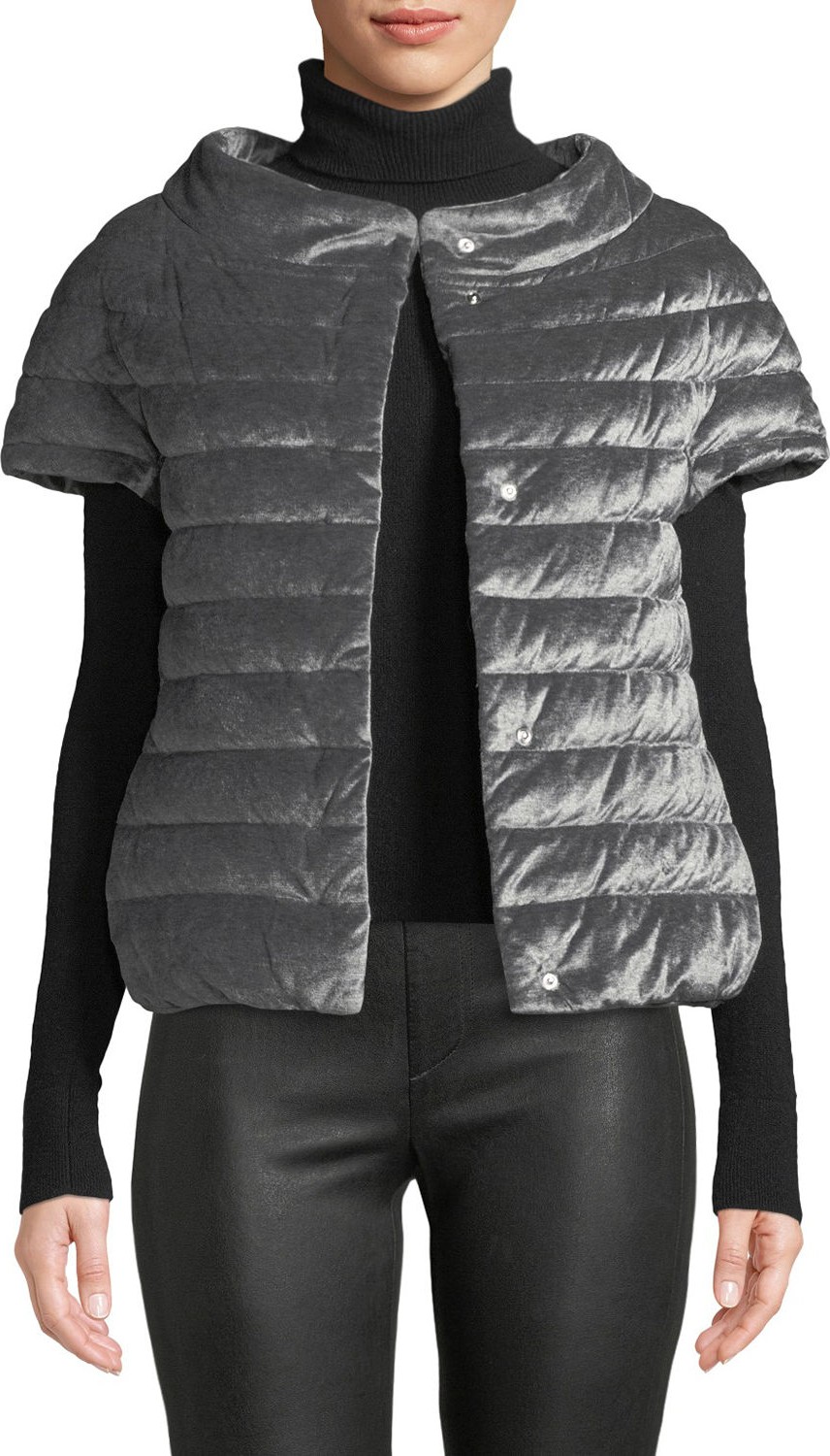 Herno Quilted Velvet Cap-Sleeve Poncho-Style Puffer Jacket Herno Quilted Velvet Cap-Sleeve Poncho-Style Puffer Jacket