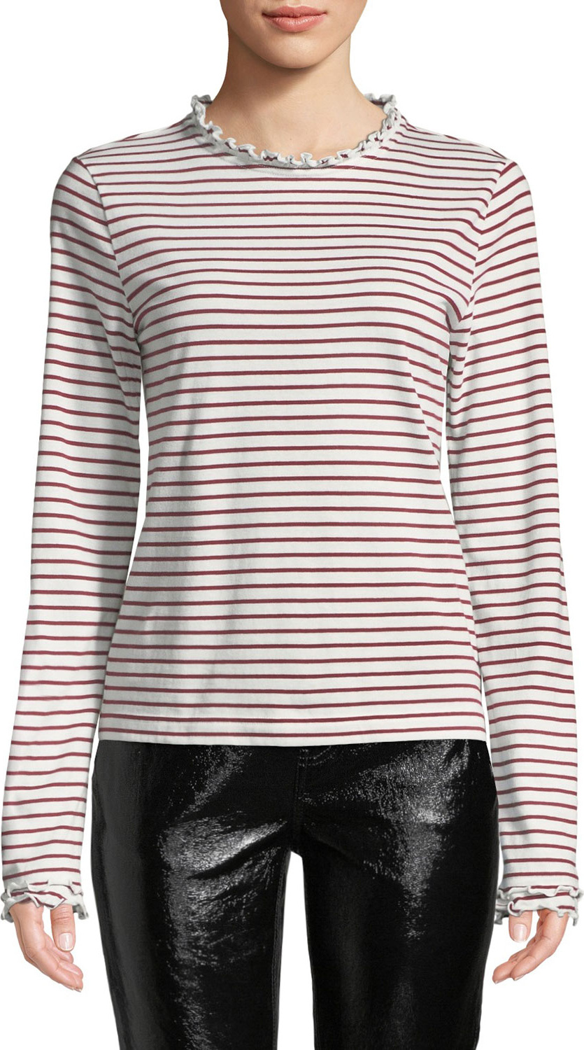 Derek Lam 10 Crosby Striped Long-Sleeve Ruffle Tee