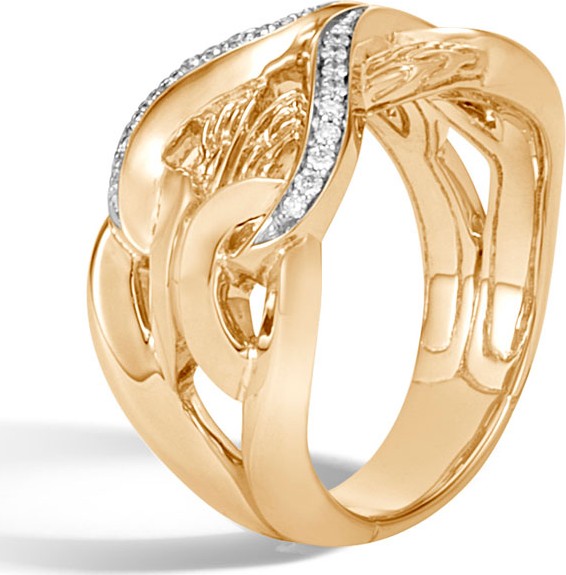 John Hardy 18k Classic Chain Ring w/ Diamonds, Size 7