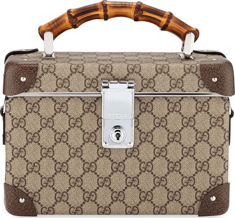 Gucci GG Canvas Beauty Train Case Bag with Bamboo Handle