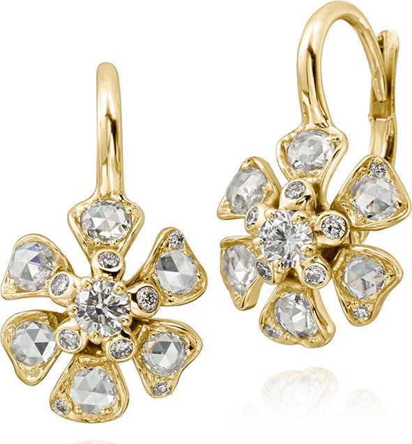 Maria Canale Aster Diamond Flower Drop Earrings in 18K Gold
