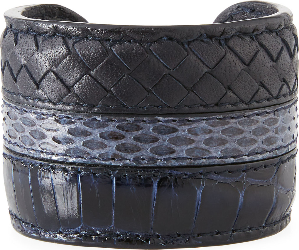 Bottega Veneta Croc Woven Cuff Bracelet