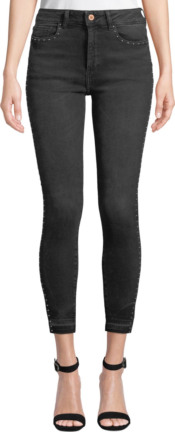 DL1961 Chrissy Studded High-Rise Ankle Skinny Jeans