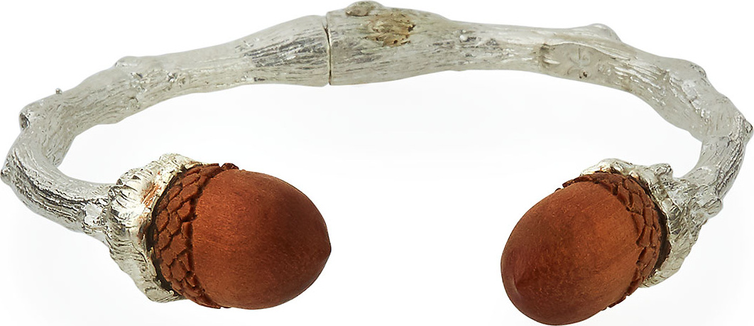 K Brunini Sterling Silver Twig & Wood Acorn Cuff