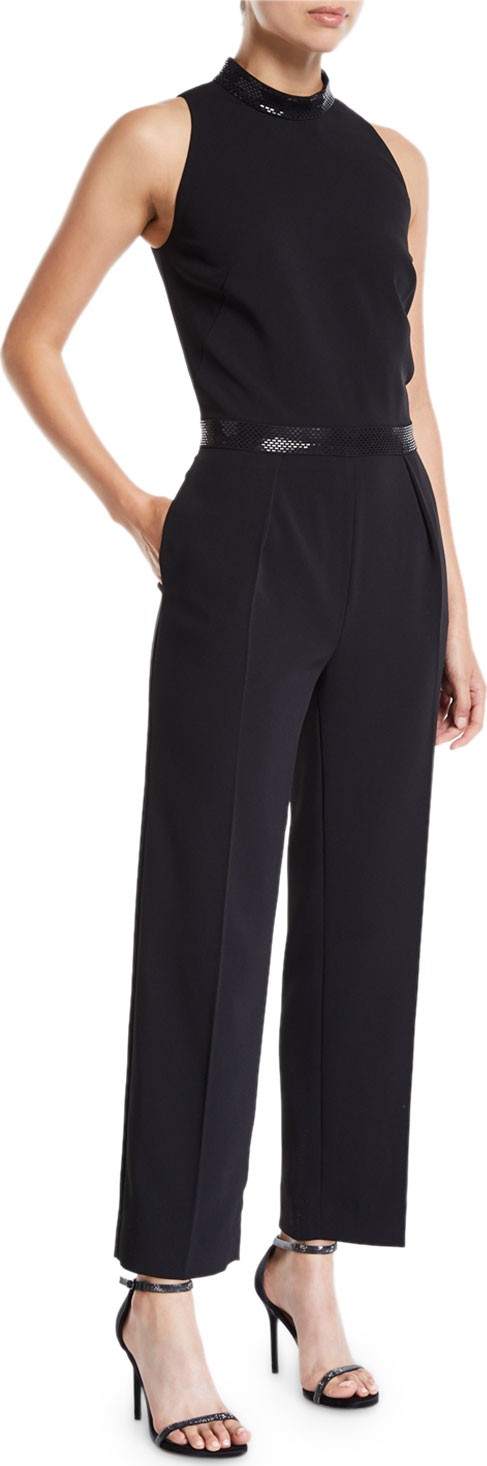 St. John Sleeveless Stretch Viscose Cady Capri Jumpsuit