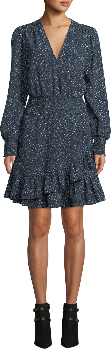 MICHAEL MICHAEL KORS Space Dyed Long-Sleeve Ruffle Dress