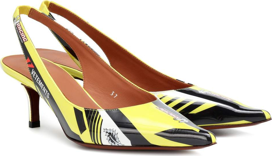 Vetements Race patent leather slingback pumps