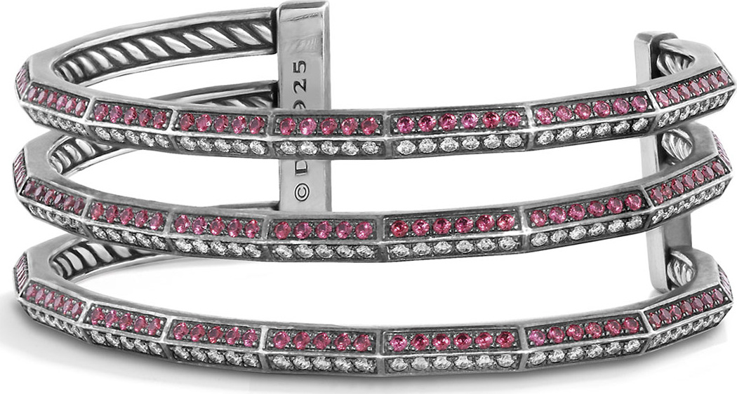David Yurman Stax Three-Row Bracelet with Rubies & Diamonds