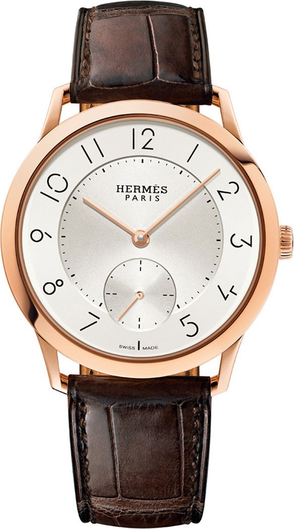 HERMÈS 39.5mm Slim d'Hermes 18K Rose Gold Watch with Alligator Strap