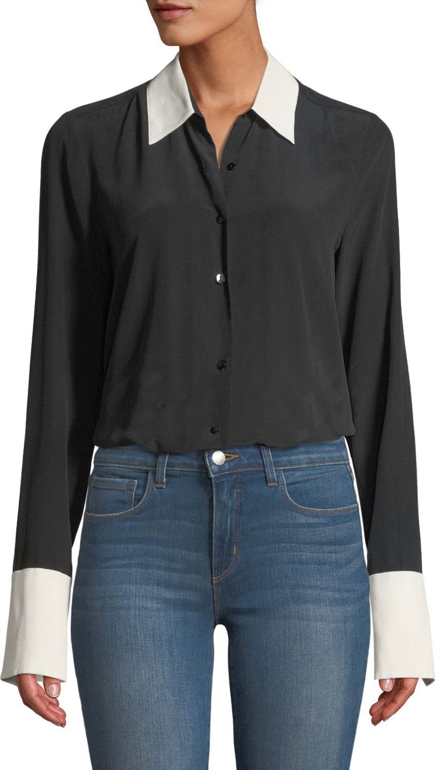 L'AGENCE Mia Cuffed Silk Button-Front Blouse