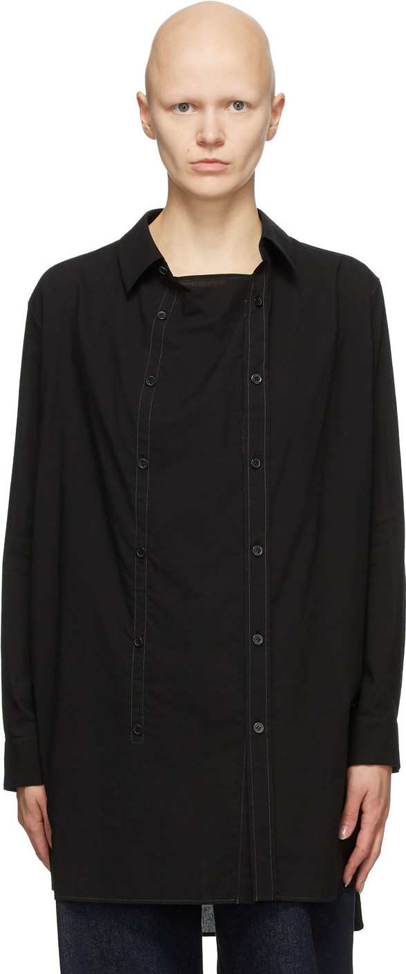 Y's By Yohji Yamamoto - Black Drape O-Front Shirt Y's By Yohji Yamamoto - Black Drape O-Front Shirt