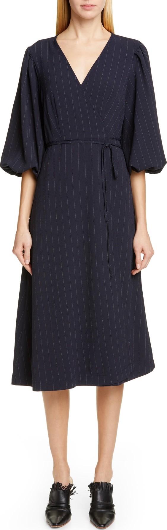 Ganni Heavy Crepe Midi Wrap Dress