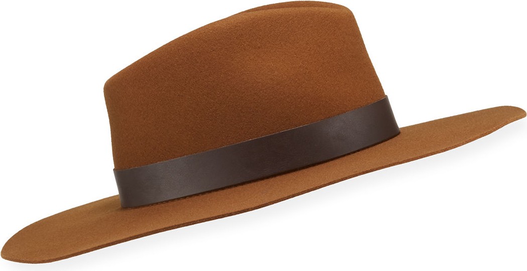 Rag & Bone Kacy Wool Fedora Hat w/ Leather Trim