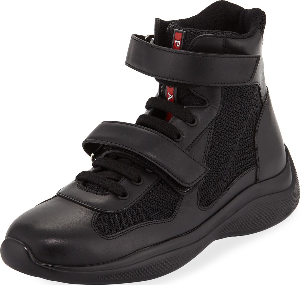 Prada Men's America's Cup Plume Bike High-Top Strap Sneakers Prada Men's America's Cup Plume Bike High-Top Strap Sneakers